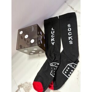Way‎ To Celebrate Lucky Socks Black Crew Socks with Dice Gift Box Novelty Mens